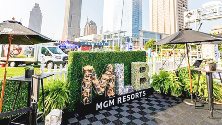 MGM Resorts event custom acrylic sign with big 3d letters filled with various objects