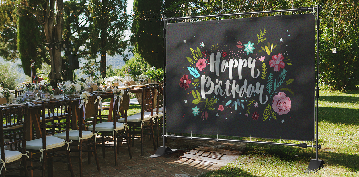 Birthday venue decorative telescopic banner