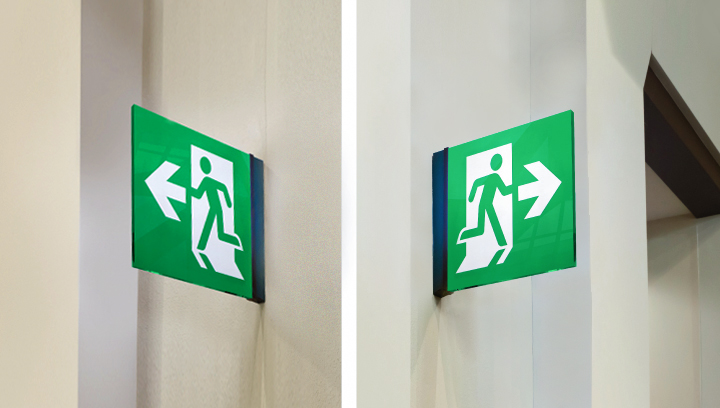 directional double-side printed acrylic sign in green