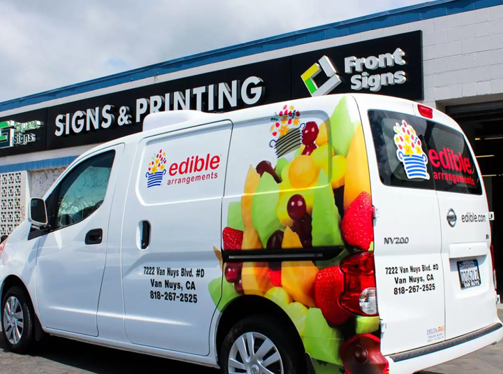 Edible Arrangements partial vehicle branding with food graphics made of opaque vinyl