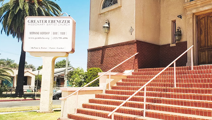 Greater Ebenezer outdoor pylon sign displaying the church name made of aluminum and acrylic