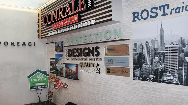 Showroom with sign samples
