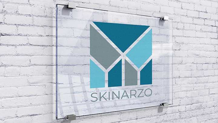 Skinarzo printed acrylic business sign displaying the brand name and custom logo