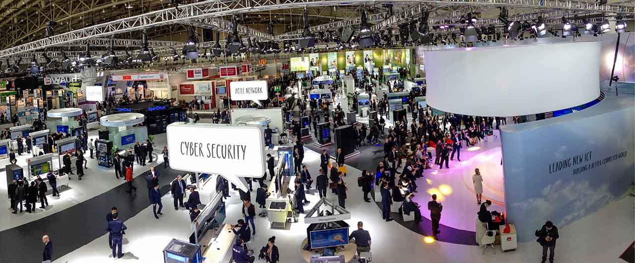 Cyber Security trade show display with white background