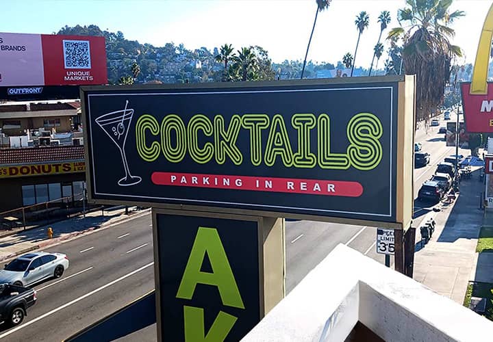 Akbar Silver Lake light box sign in freestanding style made of Lexan for outdoor branding