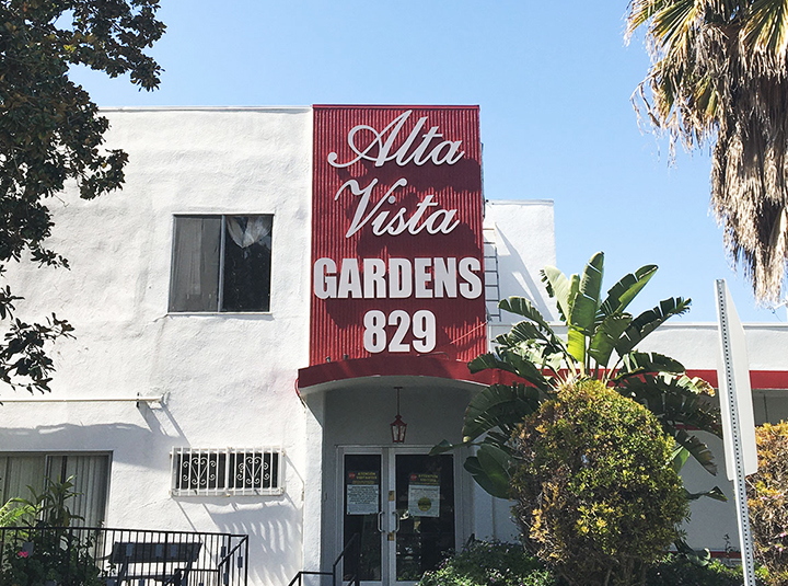 Alta Vista Gardens custom plastic sign with big brand name letters made of PVC