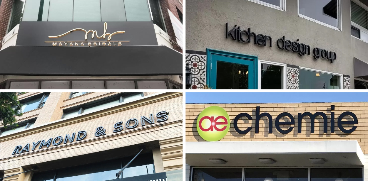 Bold storefront sign ideas with metal design elements