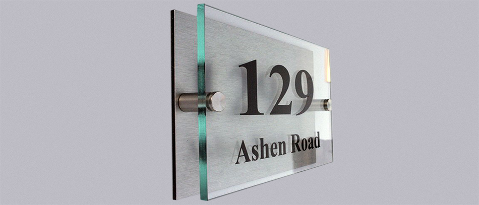 129 Ashen Road brushed aluminum ft glass office sign