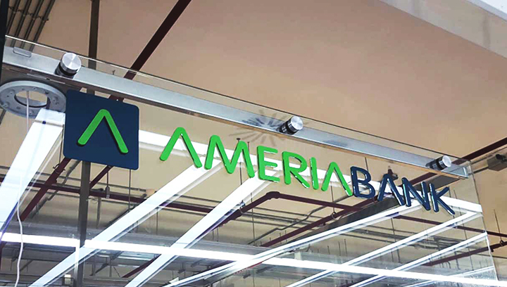 Ameriabank interior branding logo sign and brand name 3D letters made of acrylic