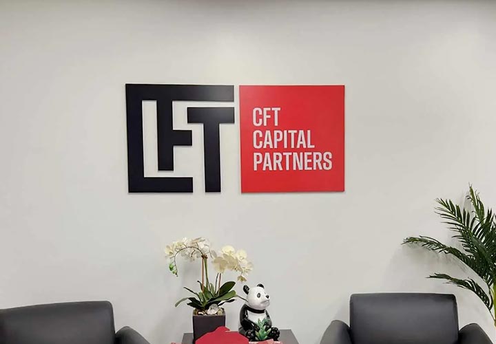 CFT Capital Partners acrylic business signs displaying the brand name and logo