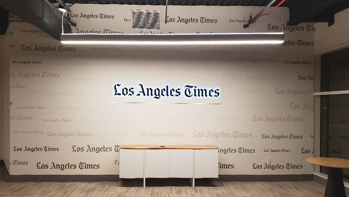 Channel letters sign for LA Times made of vinyl, aluminum, and acrylic