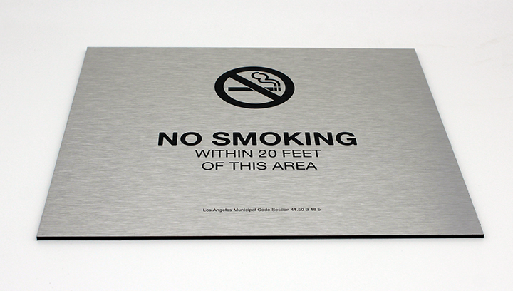 No Smoking dibond sign displaying the smoking rules at the area