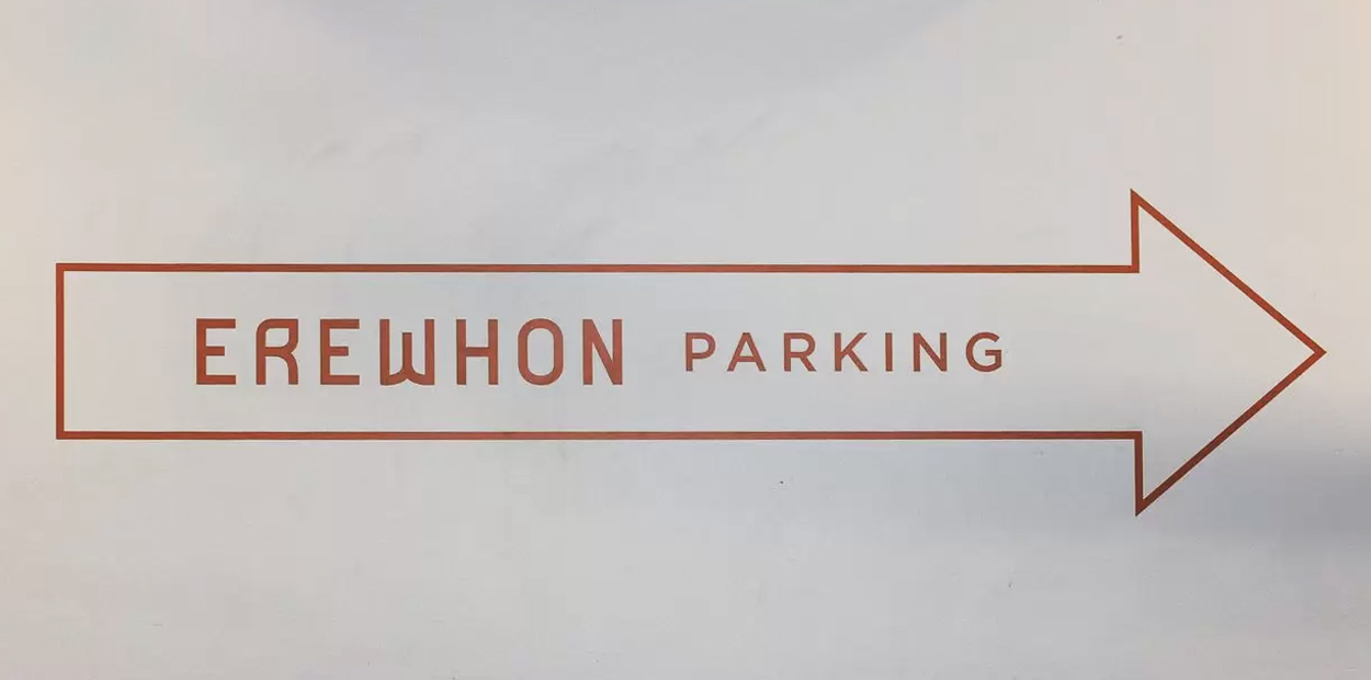 Directional business signage example from Erewhon