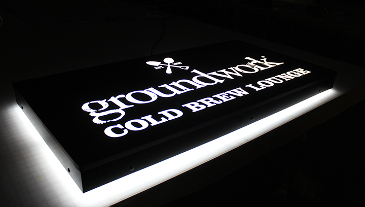 Groundwork Cold Brew Lounge dual lit light box sign made of aluminum and acrylic