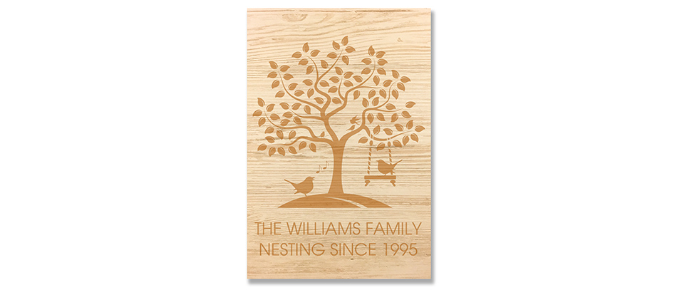 The Williams Family tree wall decal engraved on wood