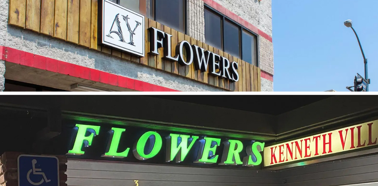 Flower boutique storefront ideas in green and white