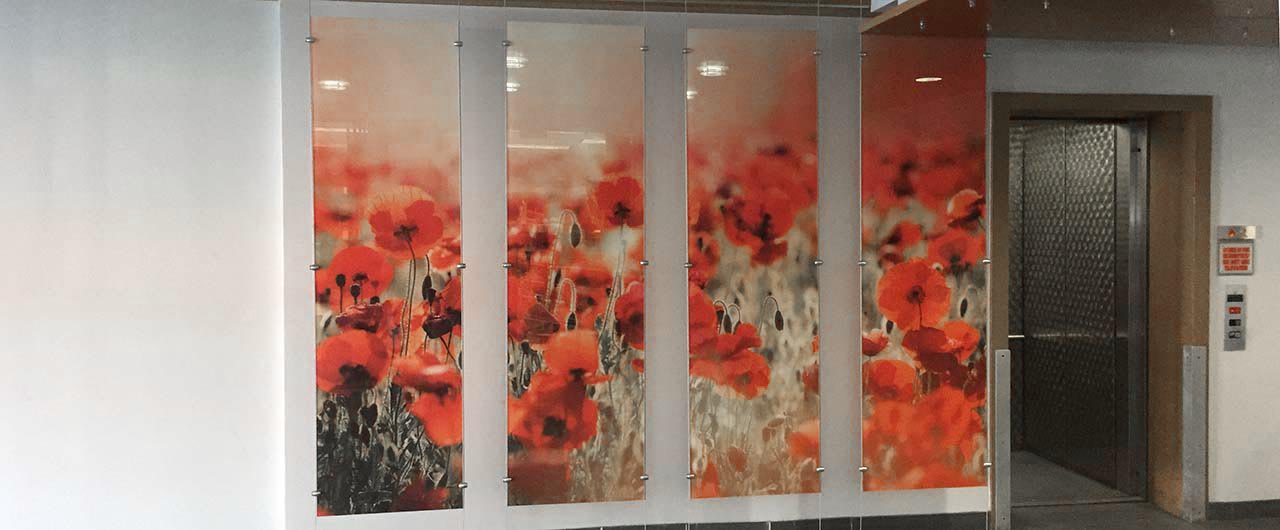 window graphycs with red flowers on acrylic print