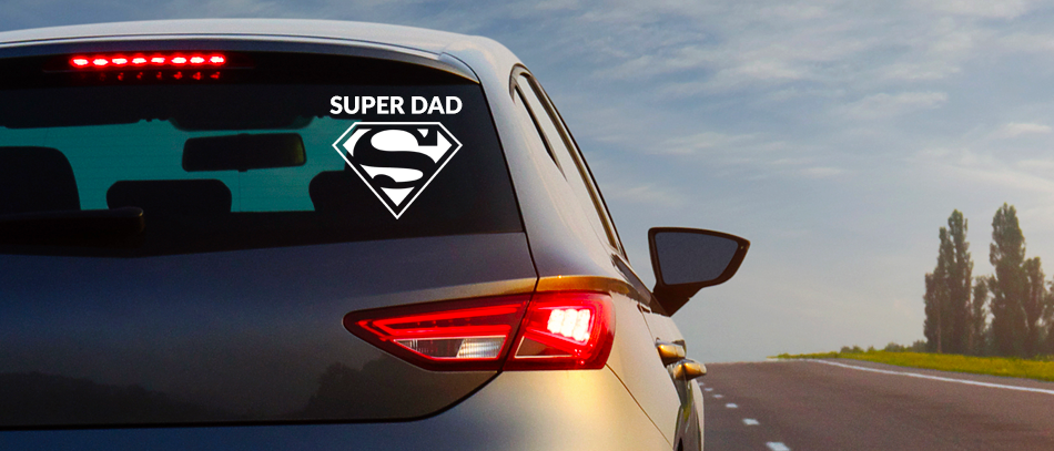 Super Dad sticker on car