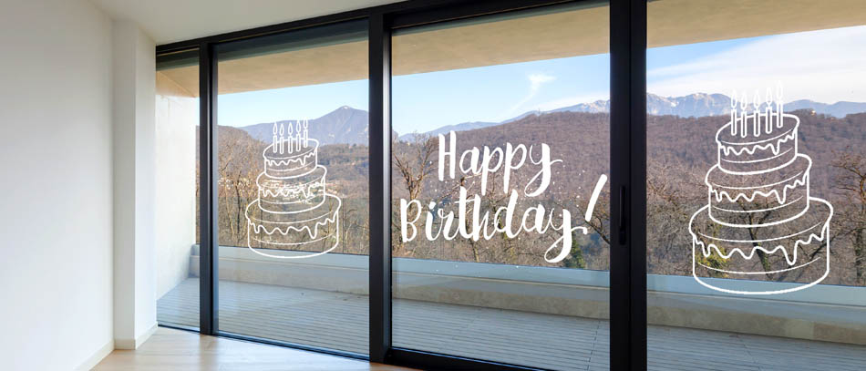 Cake shaped transparent birthday cling on window