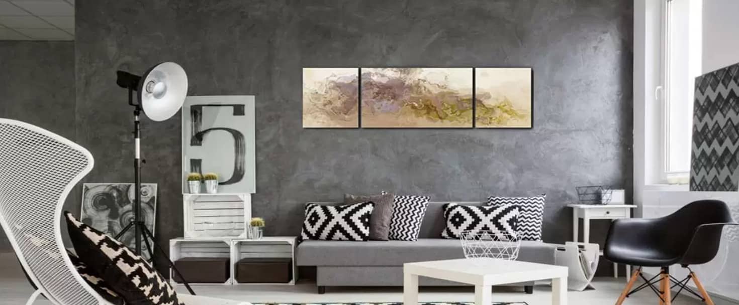 Decorative canvas signs in a cluster style displaying abstract graphics for interior design