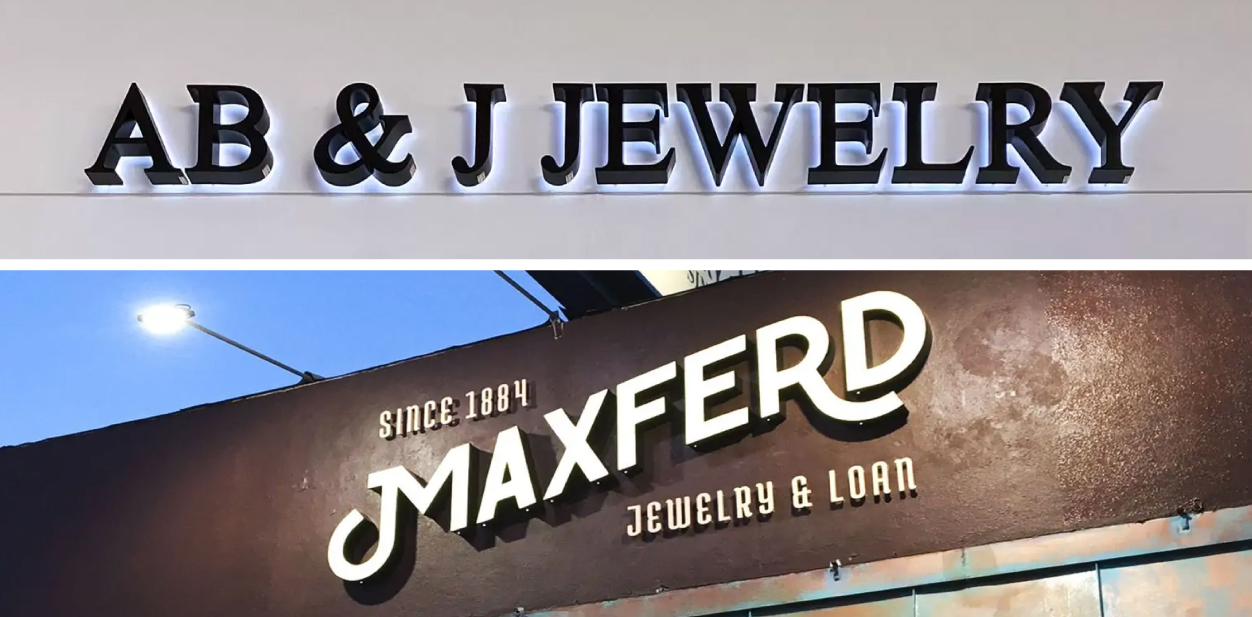 Jewelry boutique sign ideas with illumination