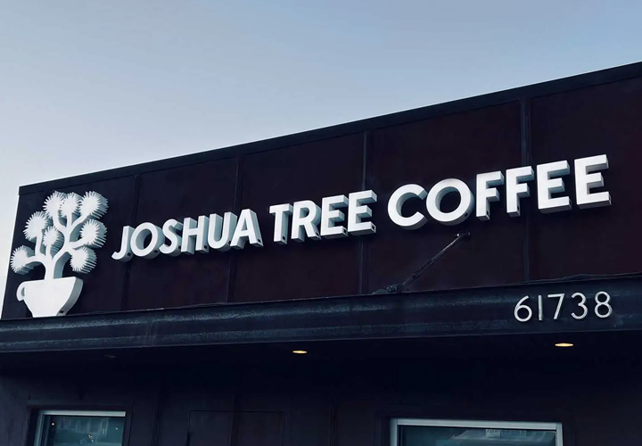 Joshua Tree Coffee channel letters displaying the company name made of dibond and acrylic