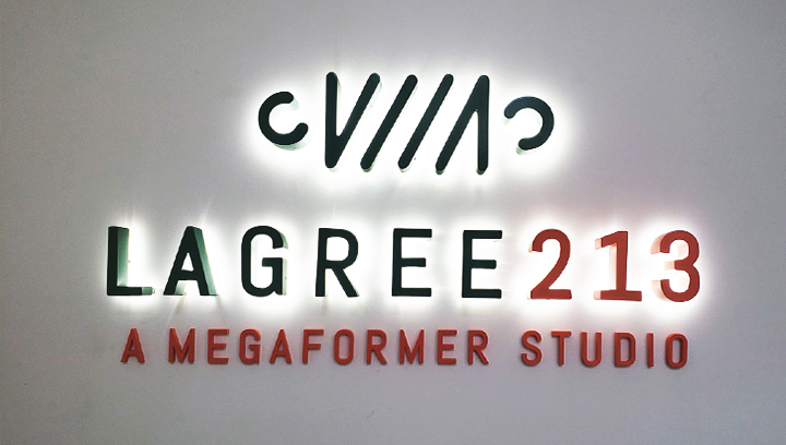 Lagree 213 illuminated interior sign made of aluminum and acrylic for indoor branding