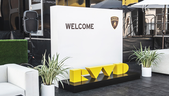 Lamborghini event metal sign with brand name 3d letters in yellow made of aluminum