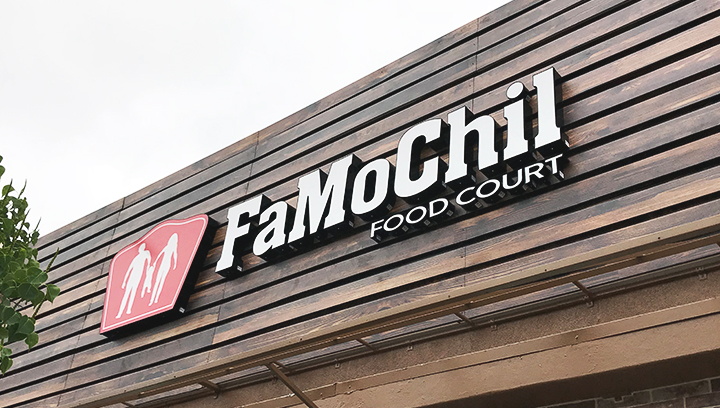 FamoChil channel letter sign fixed with direct mounting made of acrylic and aluminum