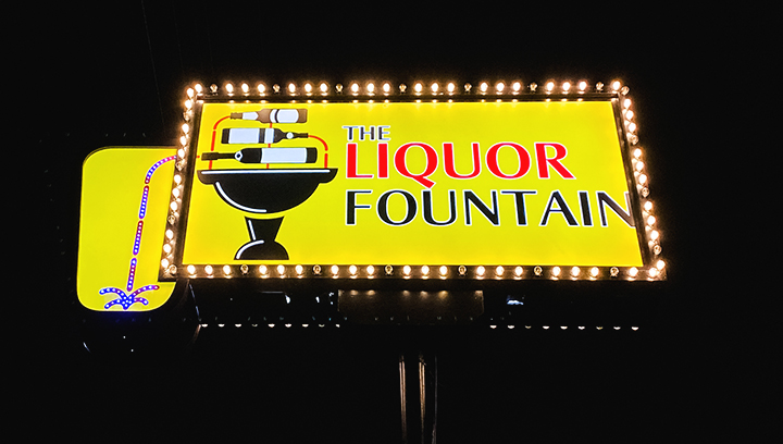 The Liquor Fountain store inner and outer lighted box sign made of aluminum and acrylic