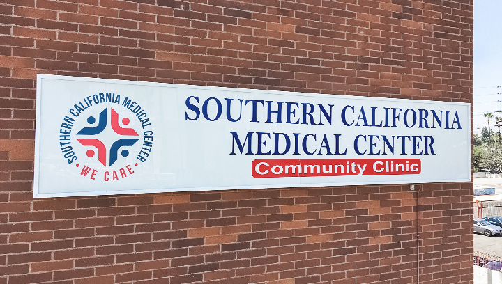 Southern California Medical Center wall mounted light box sign made of aluminum and acrylic