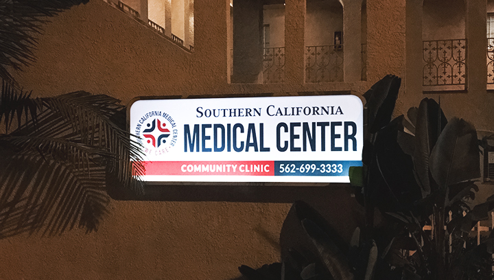Southern California Medical Center full-lit light box sign made of aluminum and acrylic