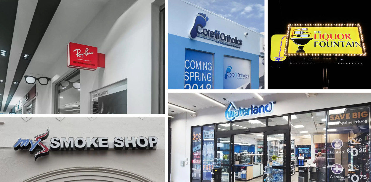 Modern retail signage examples in different formats