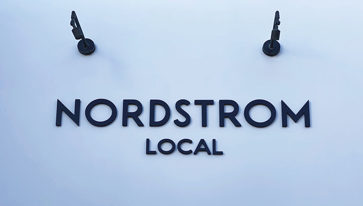 Nordstrom Local retail PVC sign in black with brand name 3d letters