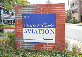 Castle & Cooke Aviation pylon sign design in blue and white colors made of PVC