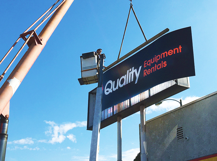 Quality Equipment Rentals custom acrylic sign in a pylon style for outdoor business branding