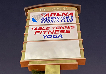 Outdoor pylon sign for Arena Badminton & Sports Club