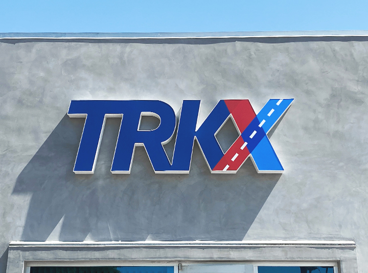 TRKX channel letter sign in big size displaying the brand name made of aluminum and acrylic