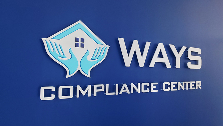 Ways Compliance Center custom metal logo sign and 3d letters made of brushed aluminum