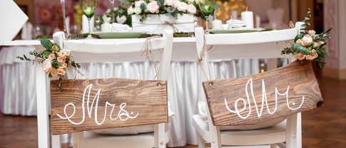 Mr & Mrs marriage hanging decor with wooden layout