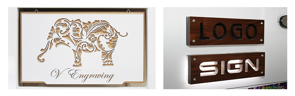 Elephant engraved wooden sign