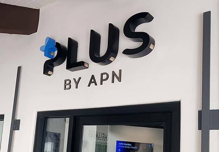 APN Capital 3D logo sign in black and blue made of aluminum and acrylic for outdoor branding