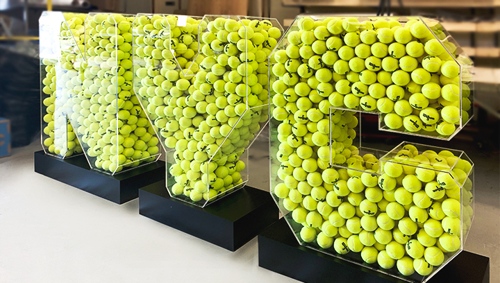 NYC 3d logo signs in a big size made of acrylic and filled with balls