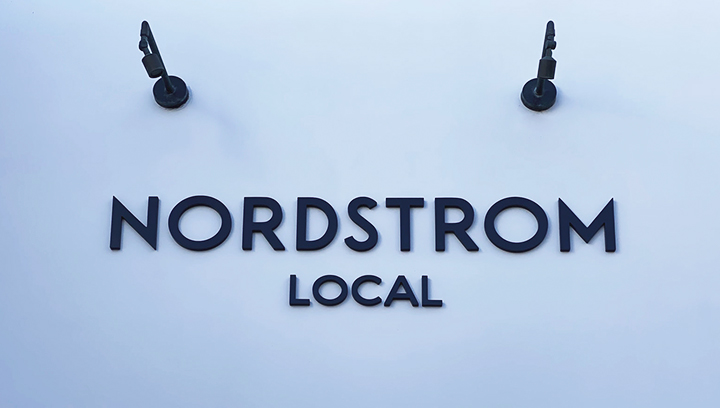 Nordstrom Local 3d wall signs displaying the company name made of PVC