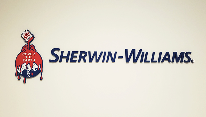 Sherwin-Williams plastic 3d logo letters displaying the company name and made of acrylic