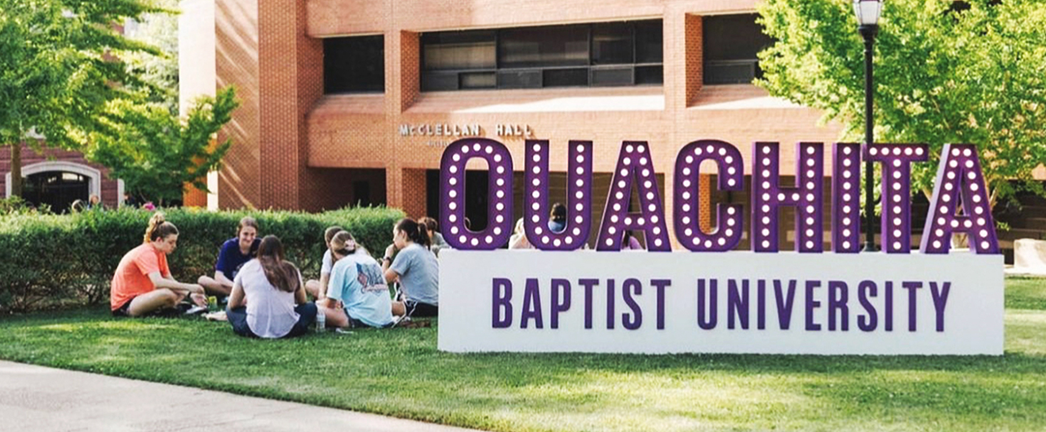 Ouachita Baptist University custom signage in a retro style made of aluminum and acrylic