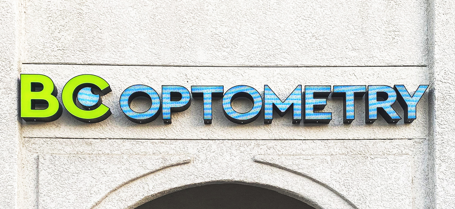 BC Optometry light up sign for business made of aluminum and acrylic for storefront branding