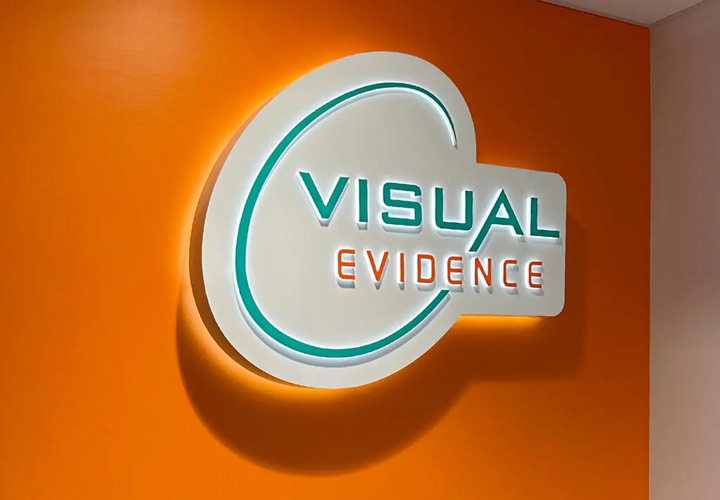 CVisualEvidence light up sign made of aluminum and acrylic for interior branding