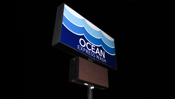 Ocean Express Wash light up sign for business made of Lexan for outdoor visibility