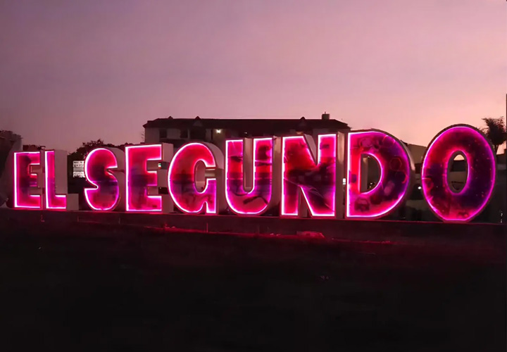 Light up sign for the City of El Segundo spelling out the city name, made of quality aluminum